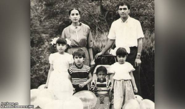 Натан Миров в детстве c родителями, сестрами и братом